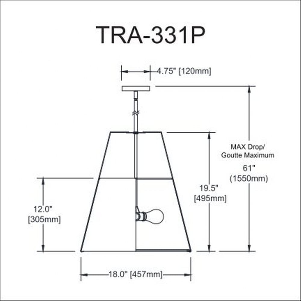 Dainolite Trapezoid Pendant Light, 3-Light, 180W, Black, Model TRA-331P-BK-WH
