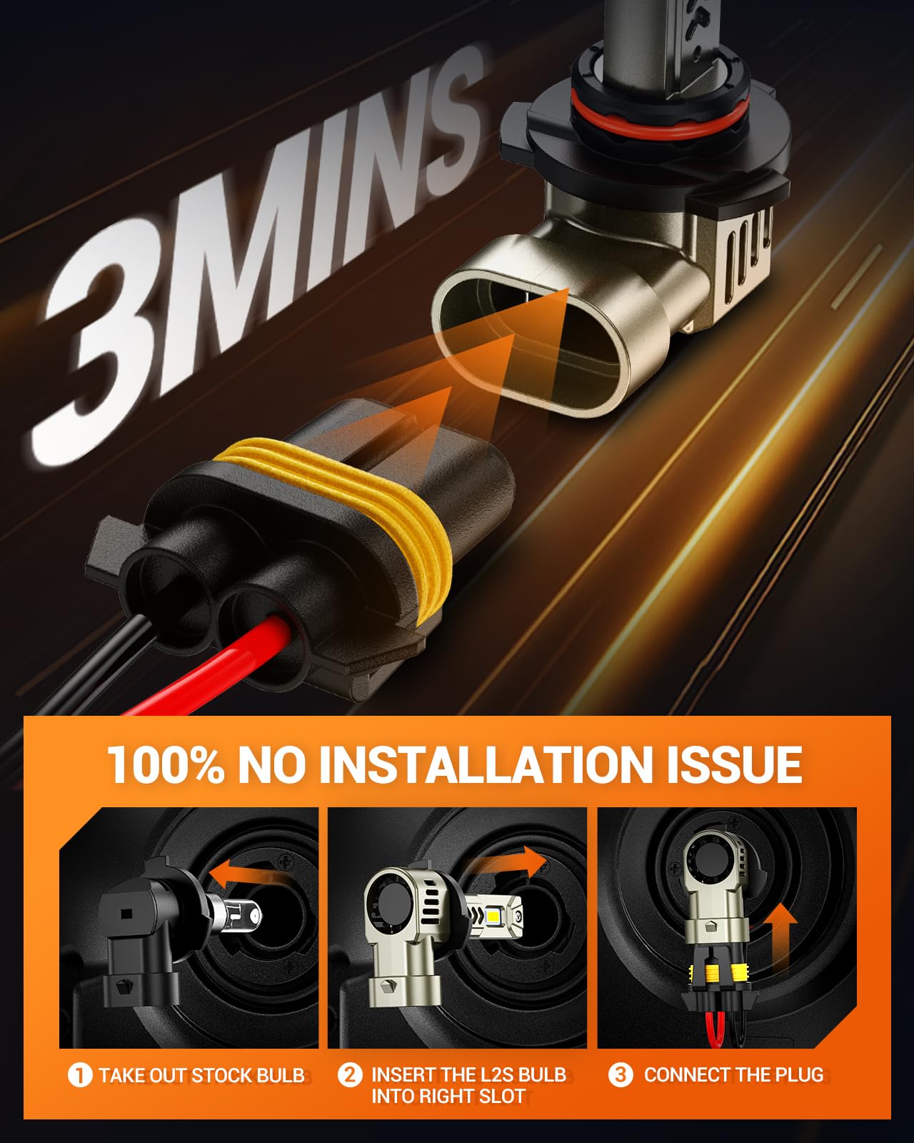 SEALIGHT 9005/HB3 LED Bulbs, 68000LM Super Bright, 6500K Cool White, Aluminum, L2S 9005, Pack of 2