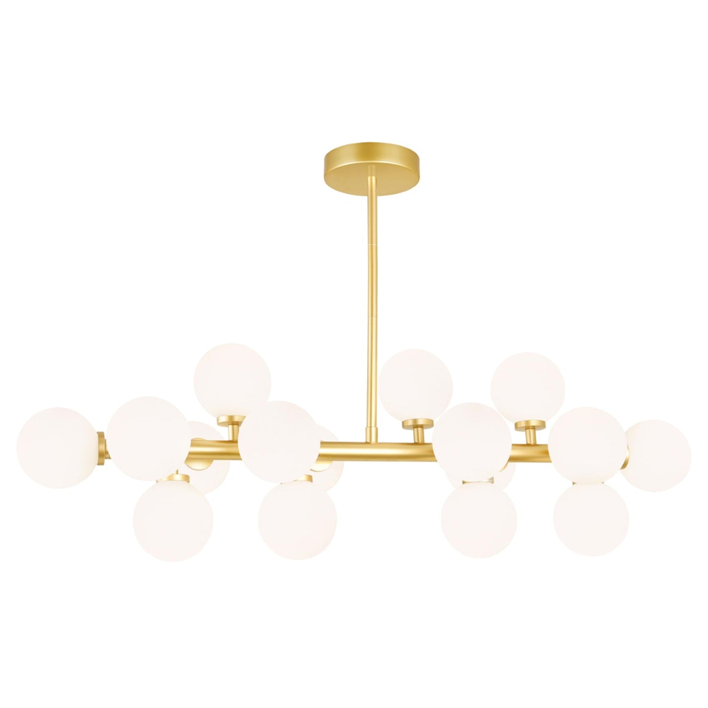 CWI Lighting 36in Satin Gold Chandelier ·16-Light Linear Design, G9 Bulb Base, LED Compatible, Frosted Glass Globes, Model 1020P36-16-