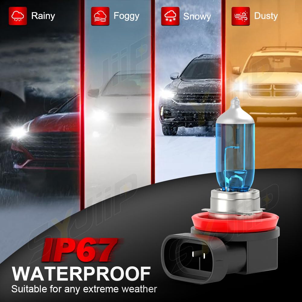 SYJIIP Halogen Headlight Bulbs 9005 High Beam H11 Low Beam 6000K White 4-Pack Compatible with Honda Accord 2013-2018 and Coupe 2008