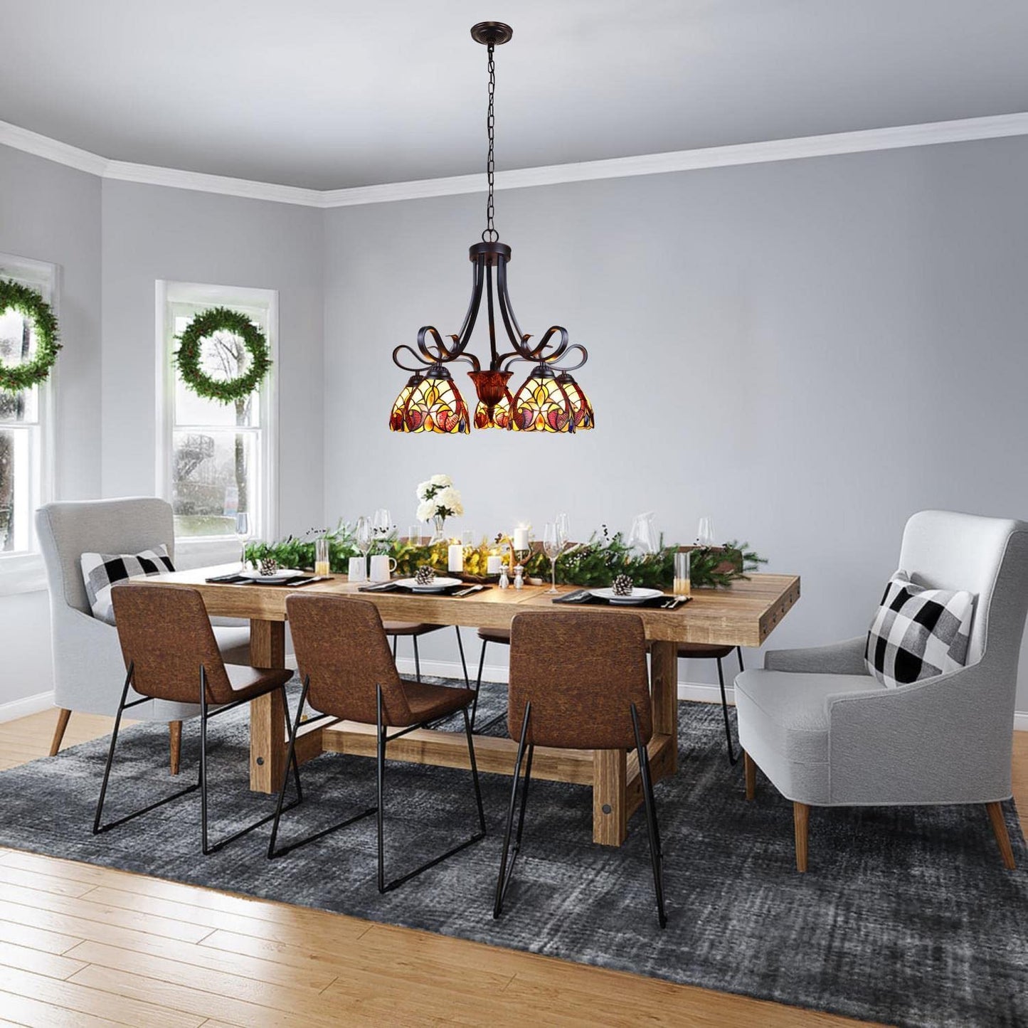 Chloe Lighting Adia Victorian Tiffany-Style Chandelier, 5 Lights, 24in Wide, Dark Bronze, Multicolor Glass, Model CH38632AV24-DD5