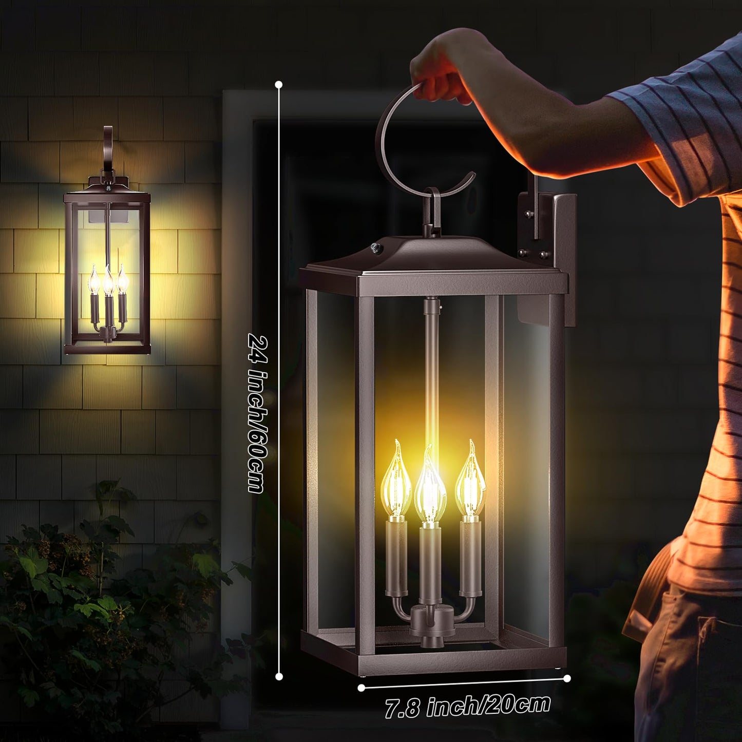 Yolsunes 24in Outdoor Wall Light, 3-Light Waterproof Sconce, Oil Rubbed Bronze, Metal, Model YLS-24BDD, 1-Pack