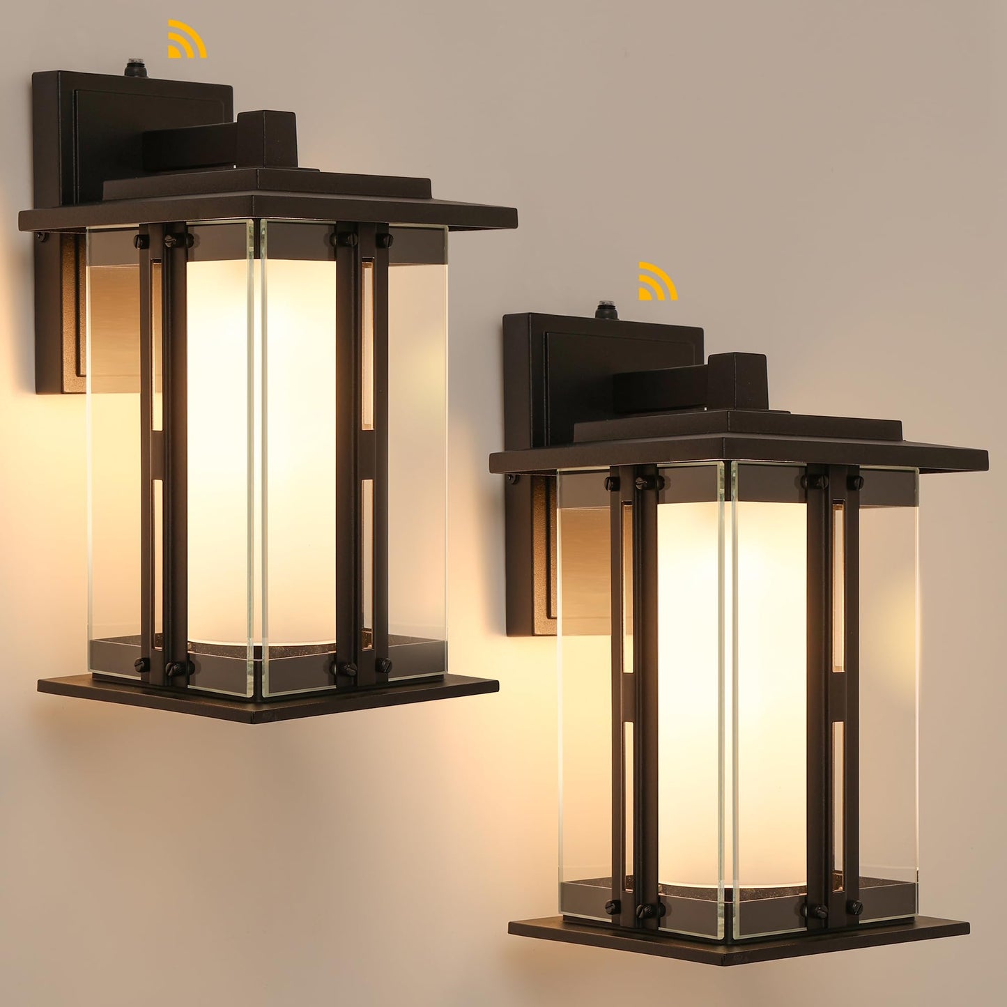 LUTEC Outdoor Wall Sconce, Craftsman Style, Waterproof, Matte Black, E26 Base, Pack of 2, Model 5273003012
