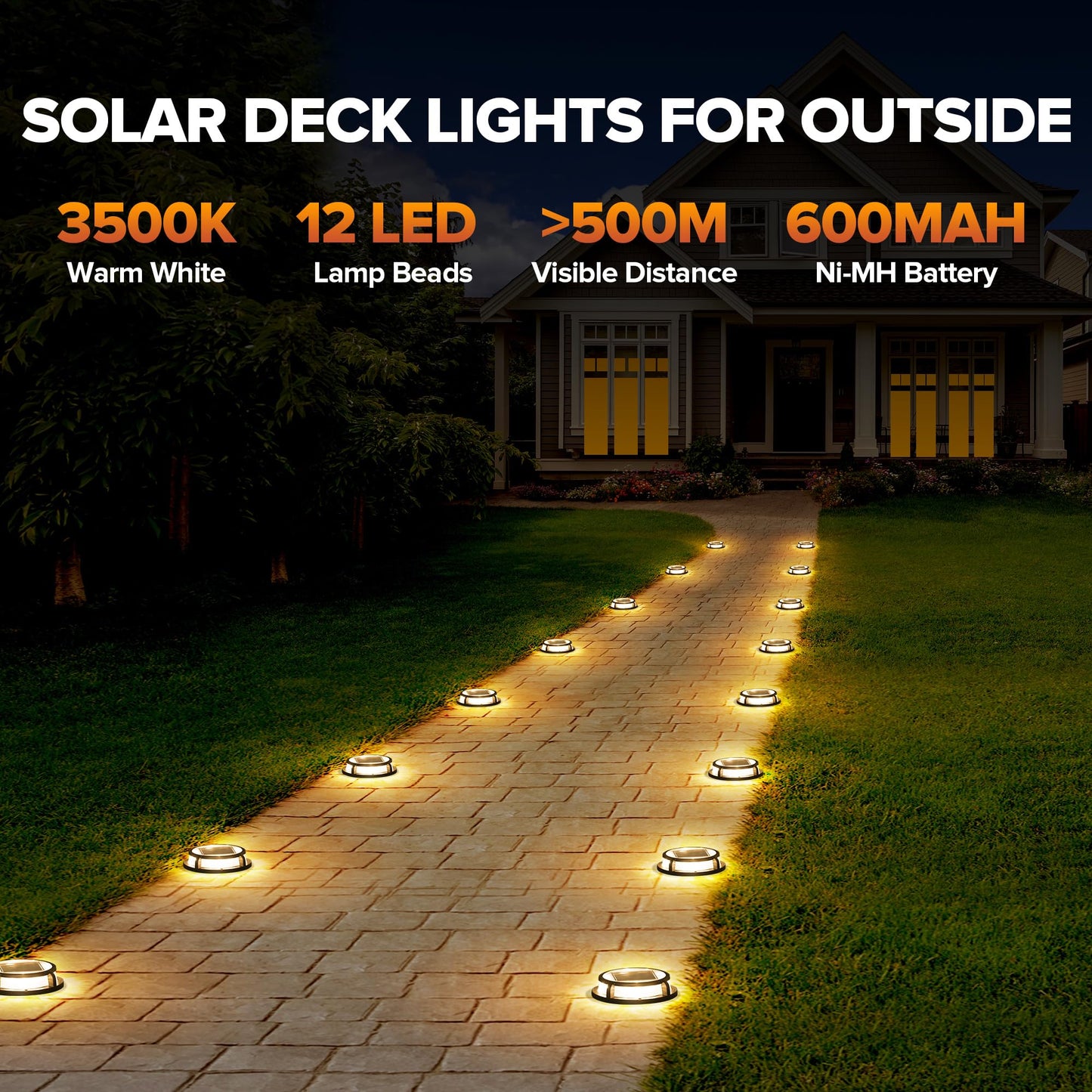 LUTEC Solar Driveway Lights, IP67 Waterproof, 12 LEDs, 12 Pack, Black, Model DK-250313