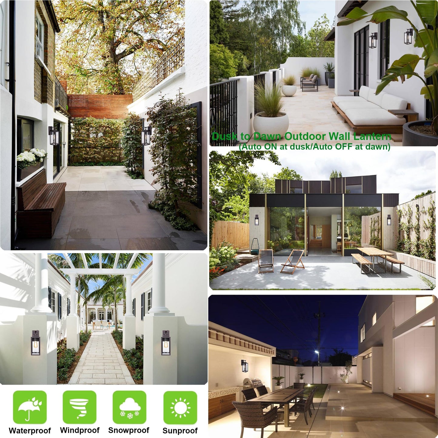 LIT-PaTH Outdoor Wall Lantern Sconce, Dusk to Dawn, Anti-Rust Metal, Glass Shade, 2-Pack, Oil Rubbed Bronze, E26 Base, Max 60W